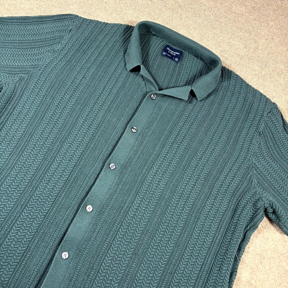 Abercrombie & Fitch Polo Sweater Mens 2XL Green Knitted Textured Button Front